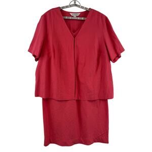 Casual Corner Pink Linen 2-Piece V-Neck Jacket & Shift Dress Set Plus Size 3X